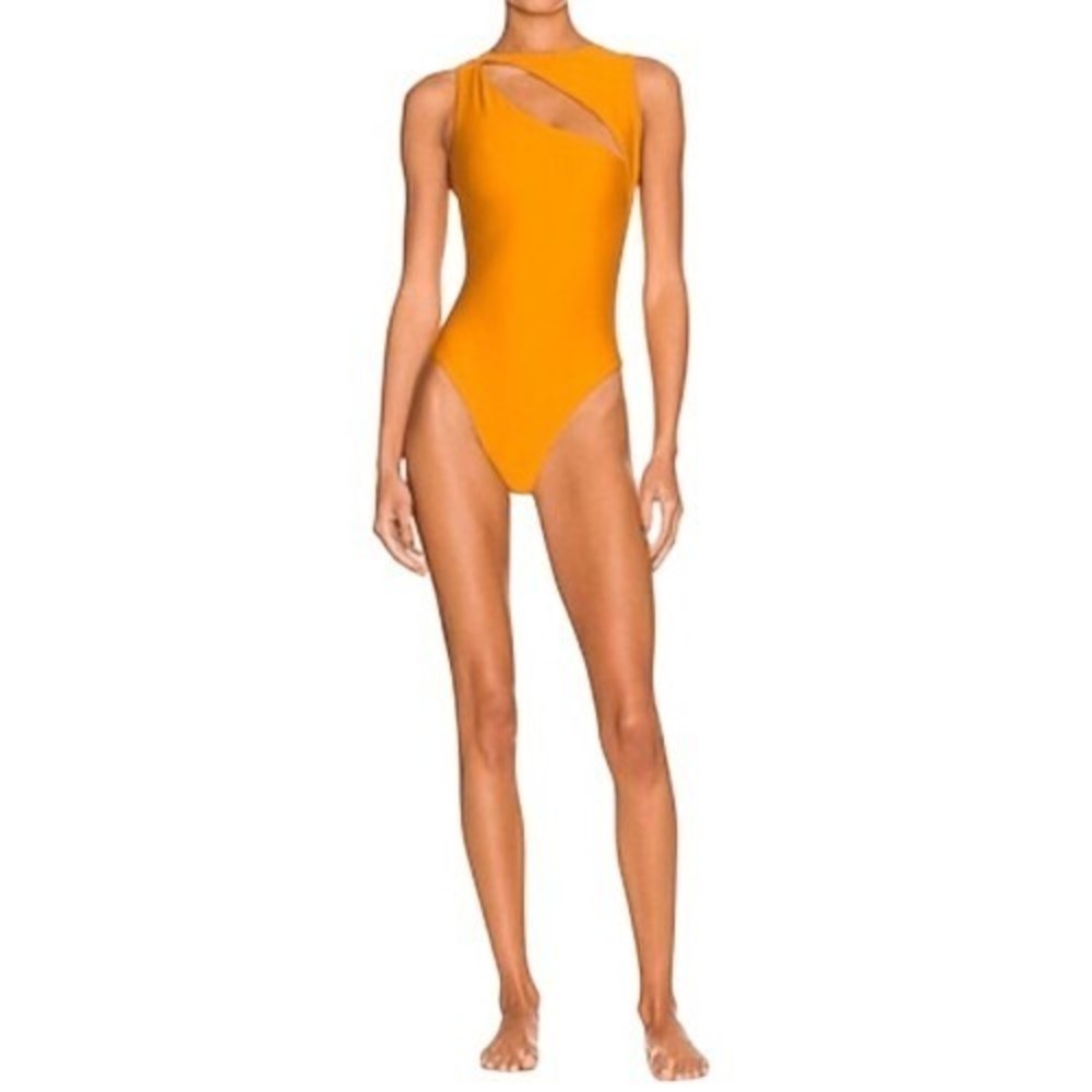 Boamar Mustard Yellow‎ High Neck Cutout One-Piece Swimsuit M